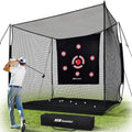 Haokelball Golf Cage with Metal Frame, 10x8x6ft Golf Hitting Nets for Backyard Driving Real Balls, Heavy Duty Net Enclosure with 3-Sides & Target Cloth for Indoor Outdoor Full Swing Practice