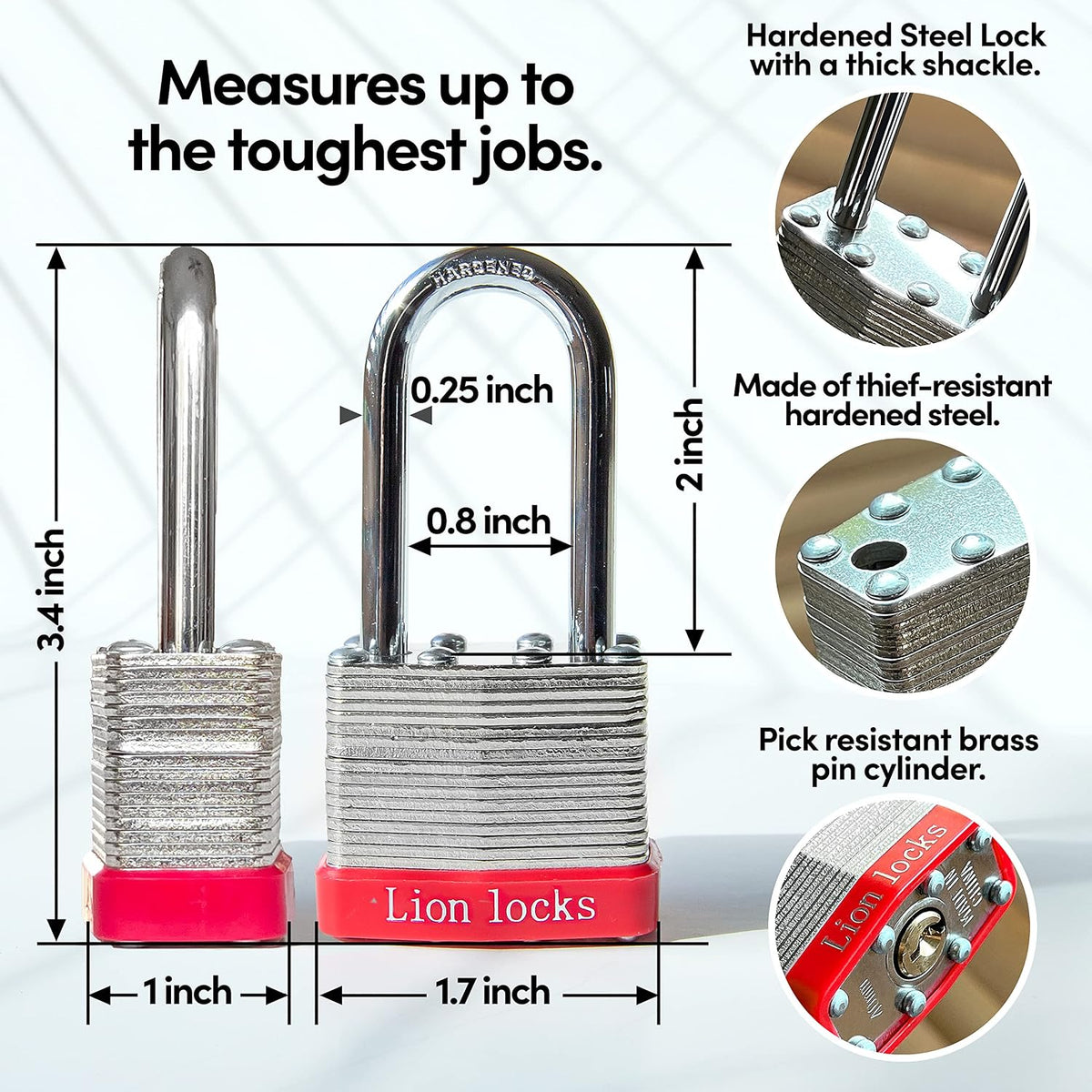 Lion Locks 48 Keyed Alike Padlocks with 2' Long Shackle, 96 Keys - Padlocks for Outdoor Use, Locks with Keys, Hardened Steel Case, Pick Resistant Brass Pin Cylinder for Hasp Latch, Locker, Gate