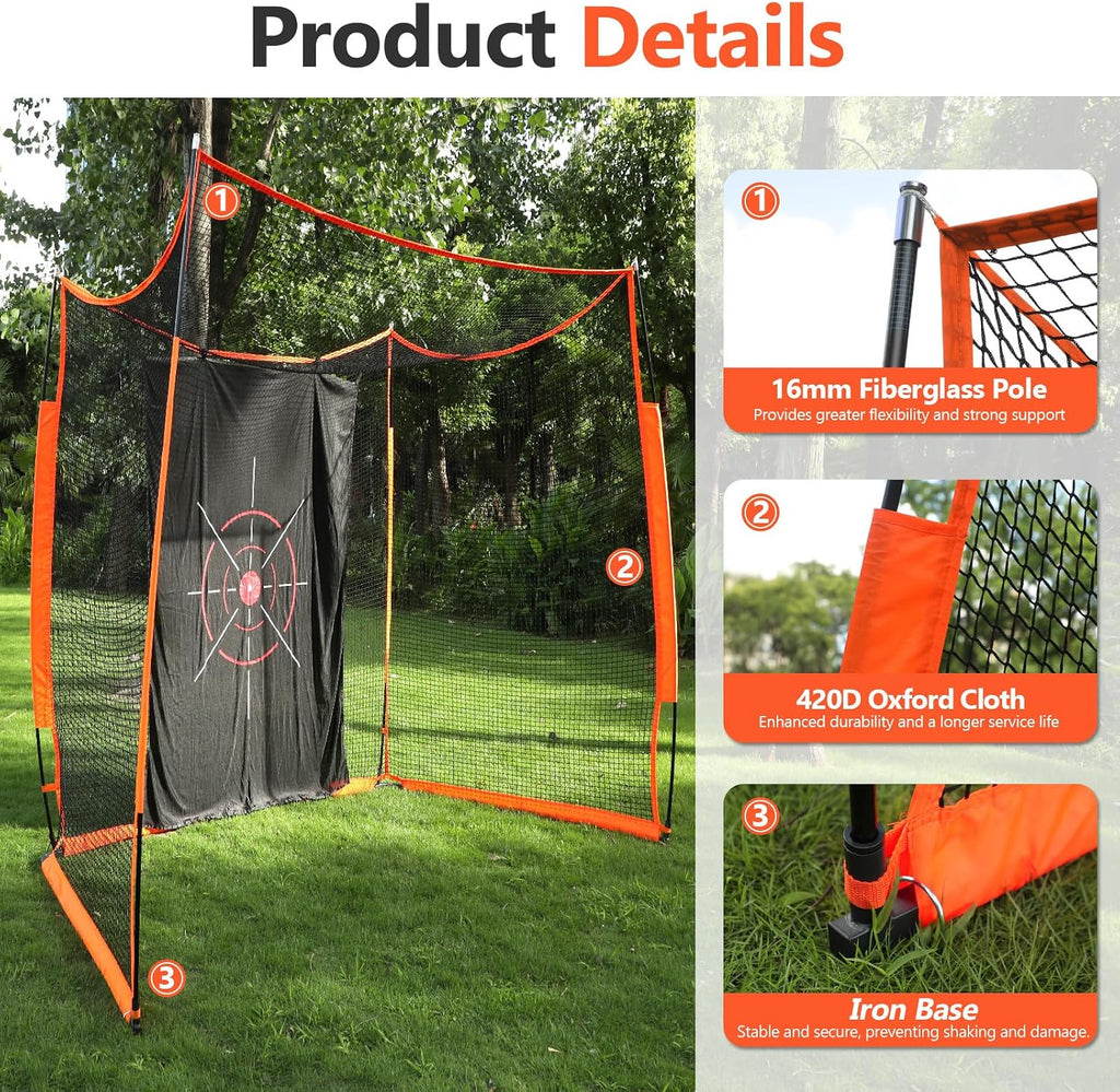 ORIENEGAR Golf Simulator Cage with HD Impact Screen & Target Practice Cloth, 11x8x5 FT Golf Hitting Net Cage, for Indoor, Outdoor, Garage, Backyard & Home Practice