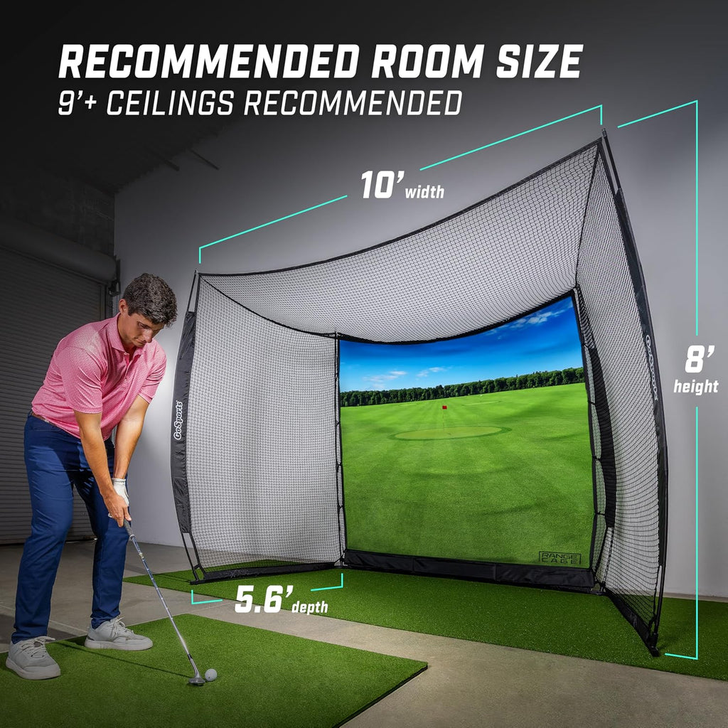 GoSports Range Cage 10 ft x 8 ft Golf Net Cage – Indoor & Outdoor Golf Practice Net for Full Swing Training and Home Golf Simulator Setups