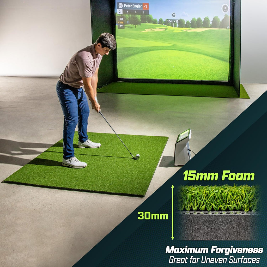 GoSports Pro Golf Hitting Mat for Indoor and Outdoor Practice - Withstands Thousands of Shots - Heavy-Duty Turf Driving Range Mats Works with Golf Simulators - Includes 3 tees -Choose Your Size