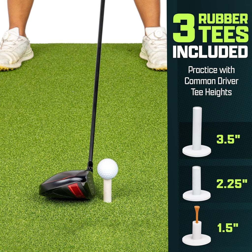 GoSports Pro Golf Hitting Mat for Indoor and Outdoor Practice - Withstands Thousands of Shots - Heavy-Duty Turf Driving Range Mats Works with Golf Simulators - Includes 3 tees -Choose Your Size