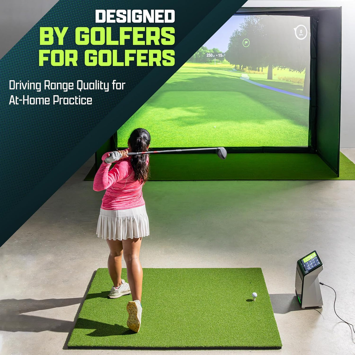 GoSports Pro Golf Hitting Mat for Indoor and Outdoor Practice - Withstands Thousands of Shots - Heavy-Duty Turf Driving Range Mats Works with Golf Simulators - Includes 3 tees -Choose Your Size