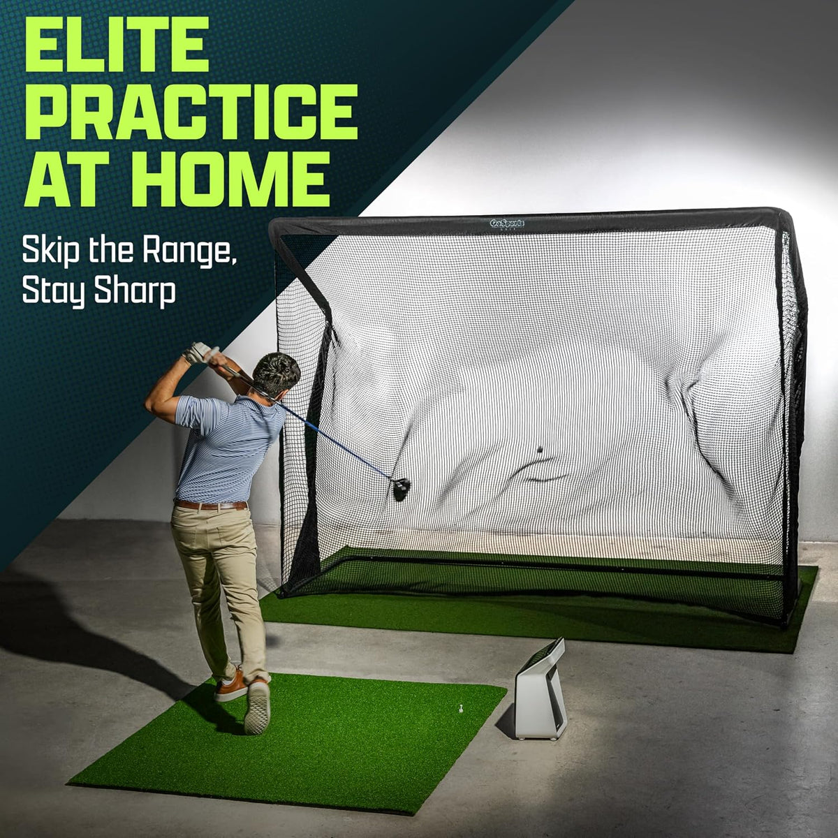 GoSports Elite Golf Practice Hitting Net with Steel Frame - Indoor and Outdoor Use - Portable Golf Net - Durable Netting - 7' or 10' Size