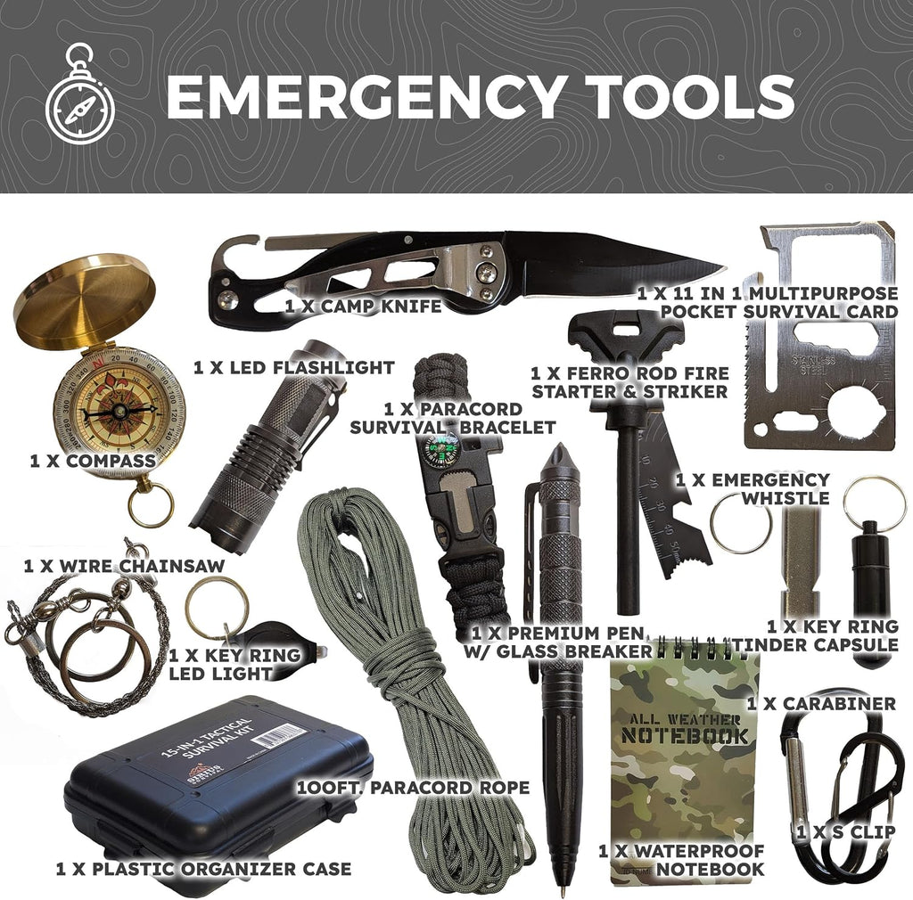 Sirius: Bug Out Bag Starter Kit - 72 Hour Kit for 1 Person – Backpack Survival Kit – 50L Tactical Backpack, US Made Food & Water, Medical Supplies & Survival Tools