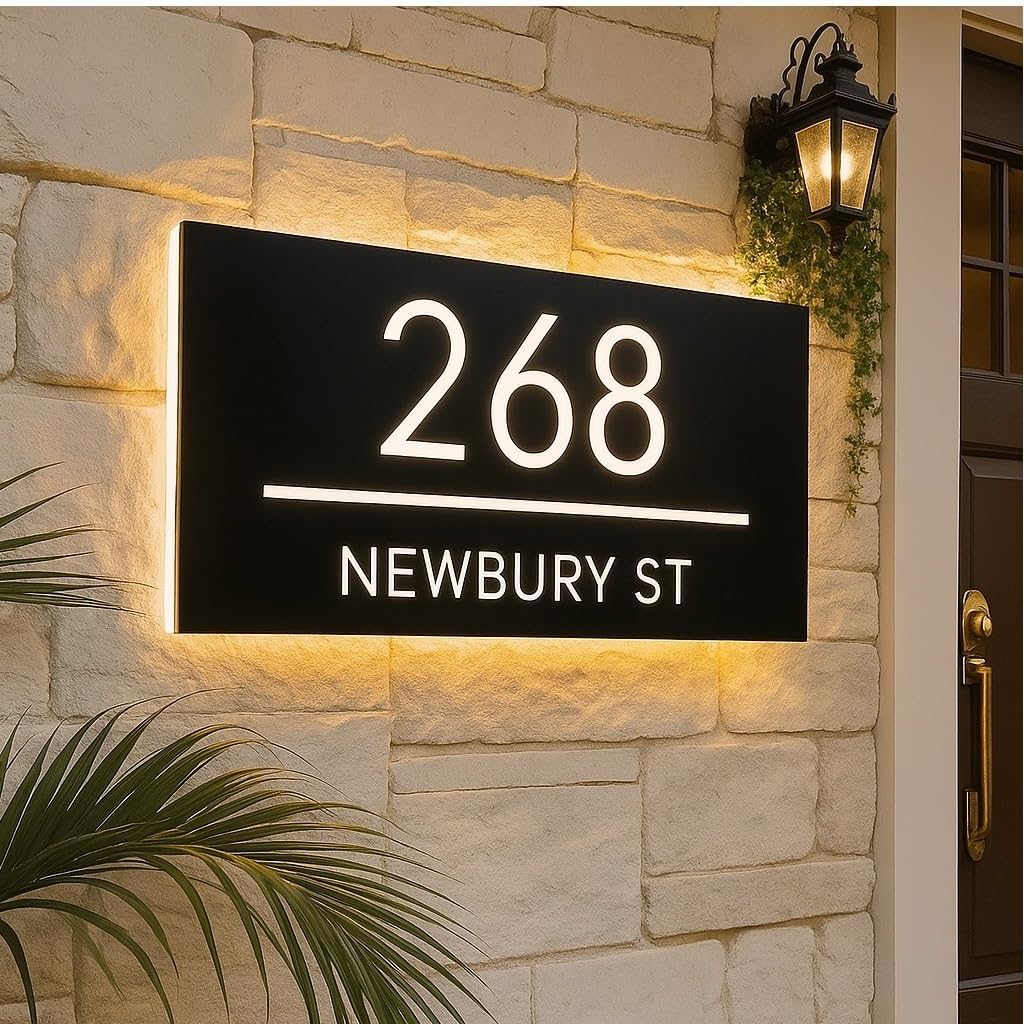 Custom Backlit LED House Number Sign for Outside, Personalized Illuminated Address Plaque for Home, Modern Lighted Sign - Waterproof (40X25CM (15,7 x 9,8 inch))