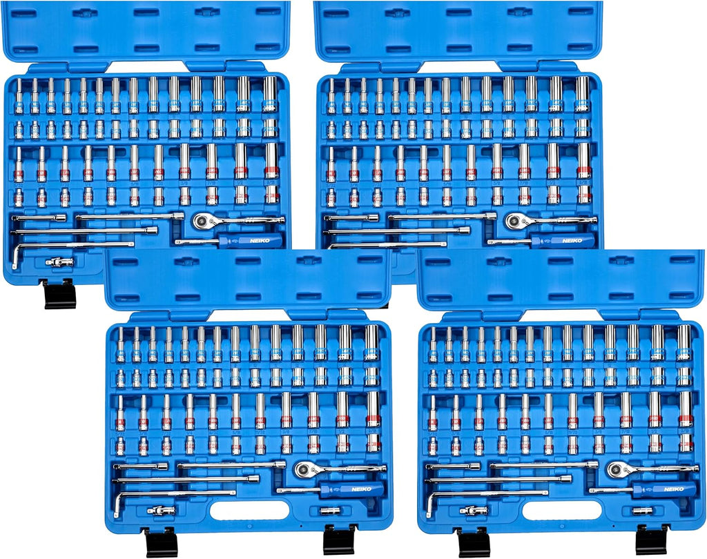 Neiko 02514A 1/4 Inch-Drive Ratchet and Small Socket Set, 58-Piece, Chrome Vanadium Steel, Multi-color (Pack of 4)