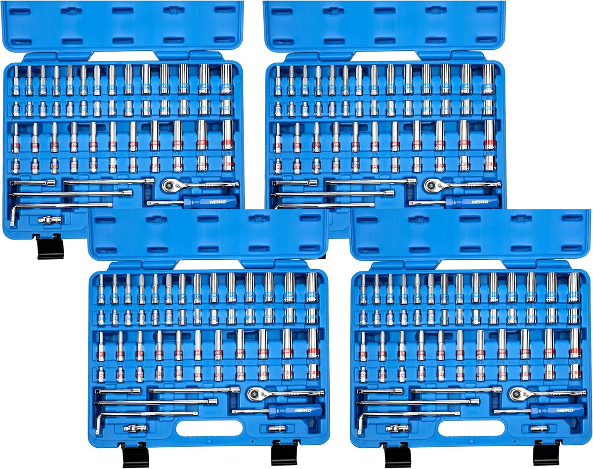 Neiko 02514A 1/4 Inch-Drive Ratchet and Small Socket Set, 58-Piece, Chrome Vanadium Steel, Multi-color (Pack of 4)