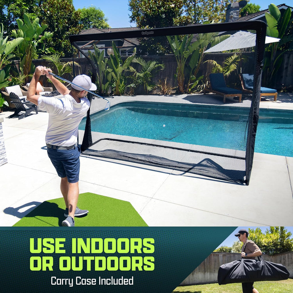 GoSports Elite Golf Practice Hitting Net with Steel Frame - Indoor and Outdoor Use - Portable Golf Net - Durable Netting - 7' or 10' Size