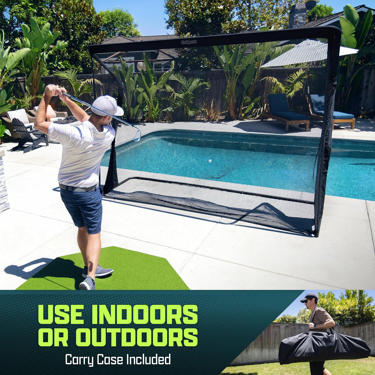 GoSports Elite Golf Practice Hitting Net with Steel Frame - Indoor and Outdoor Use - Portable Golf Net - Durable Netting - 7' or 10' Size