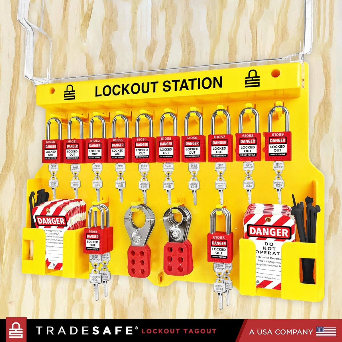 TRADESAFE Lockout Tagout Station with Loto Devices - 14 Pack Safety Lock Set, 6 Hasps, 40 Do Not Operate Tags, Lock Out Tag Out Kit Board, Lockout Safety Supply for OSHA Compliance