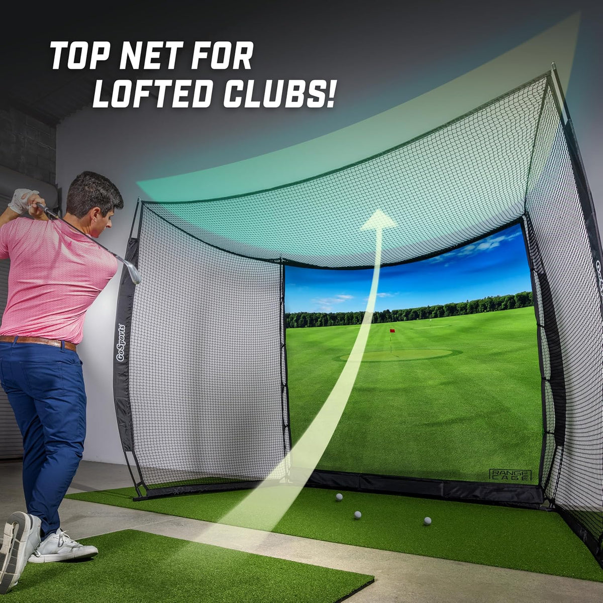 GoSports Range Cage 10 ft x 8 ft Golf Net Cage – Indoor & Outdoor Golf Practice Net for Full Swing Training and Home Golf Simulator Setups