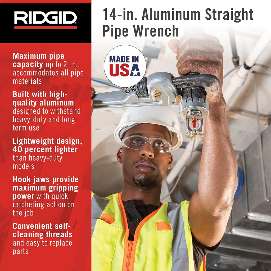 RIDGID 31095 Model 814 Aluminum Straight 14' Plumbing Pipe Wrench, Silver, Made in the USA (Pack of 6)