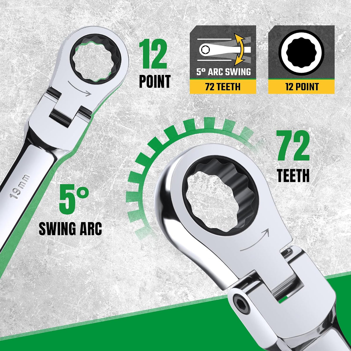 SK Flex-Head Ratcheting Wrench Set, Combination Wrench Set, 14-Piece, SAE 3/8' to 3/4', Metric 10 to 19mm, 72-Tooth, Premium CR-V Construction, with Rolling Pouch