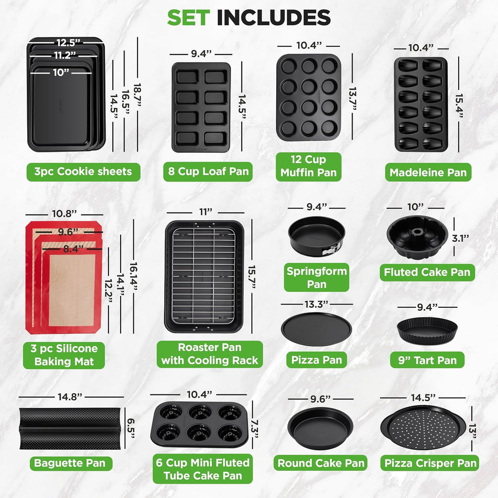 NutriChef 42-Piece Ultimate Nonstick Bakeware Set - Carbon Steel Baking Pans, Everyday Baking Tools, Oven Mitts, & More - Ideal for Baking Delicious Savory & Sweet Treats - Complete Set for Bakers