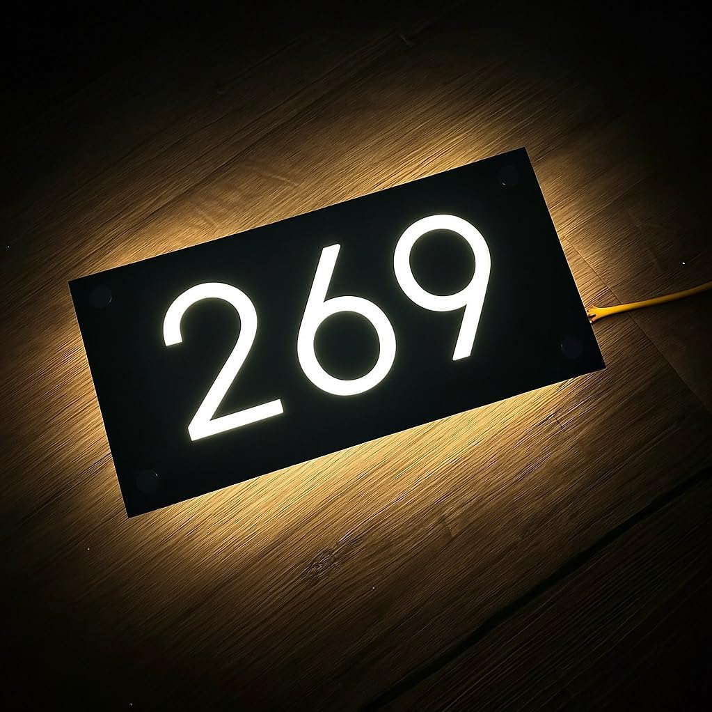 Custom Backlit LED House Number Sign for Outside, Personalized Illuminated Address Plaque for Home, Modern Lighted Sign - Waterproof (50X25CM (19,6 x 9,8 inch))