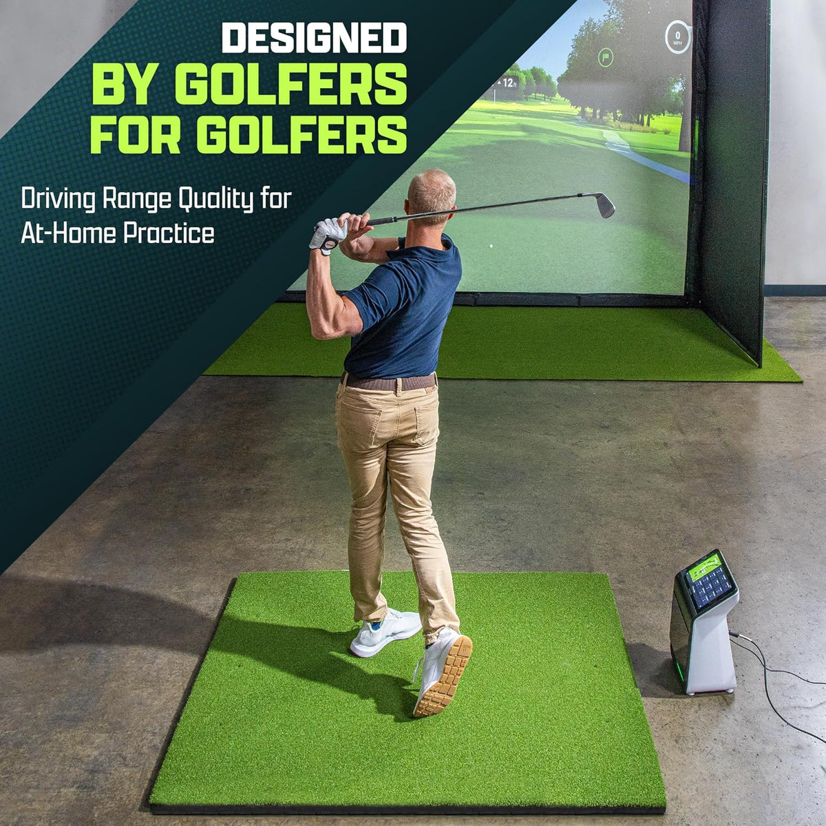 GoSports Elite Golf Hitting Mat for Indoor and Outdoor Practice - Withstands Thousands of Shots - Heavy-Duty Turf Driving Range Mats Works with Golf Simulators - Includes 3 tees - Choose Your Size