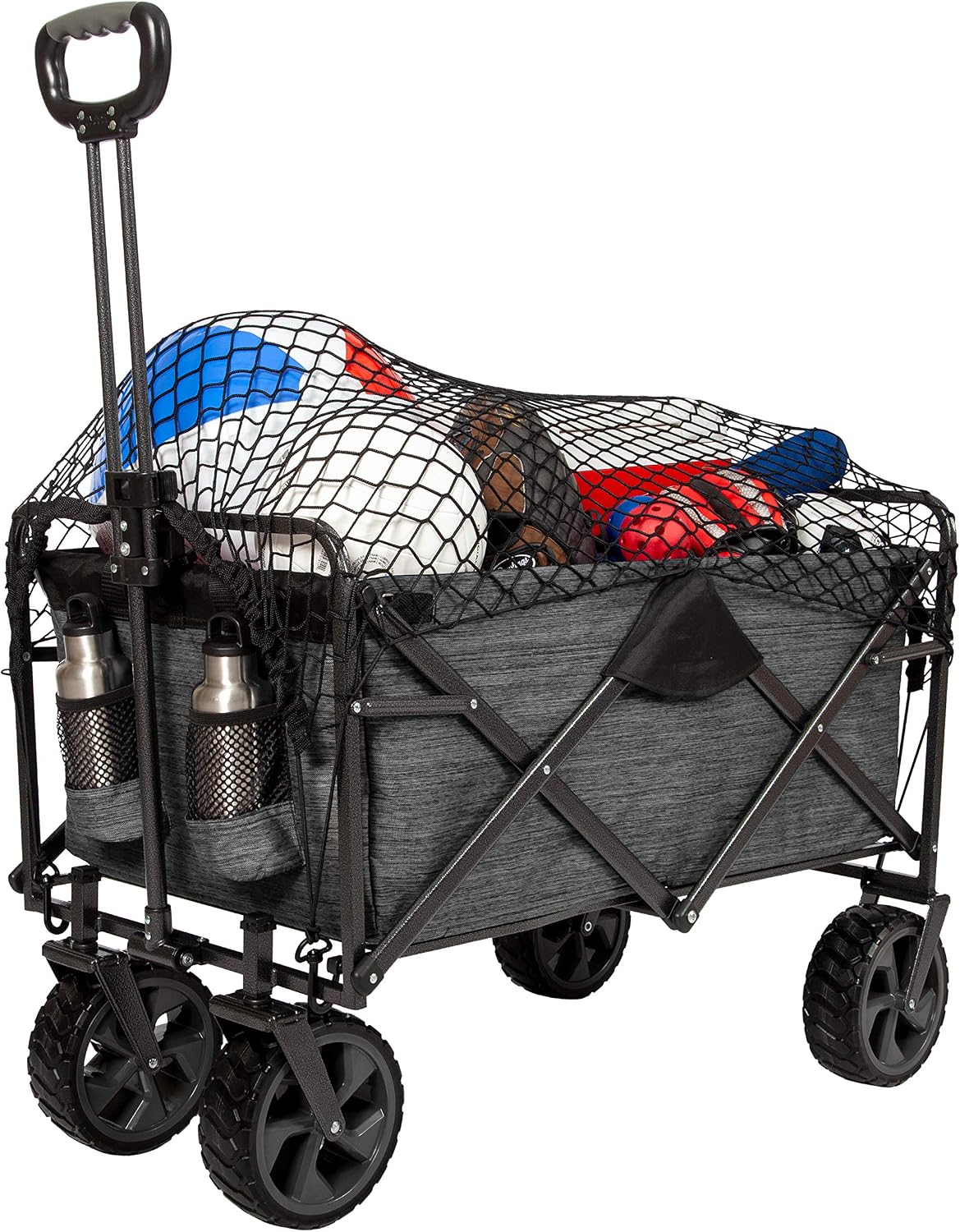 MacSports XL Heavy Duty Collapsible Outdoor Folding Camping Gear Grocery Cart Portable Lightweight Utility Adjustable Rolling Cart All Terrain Sports Beach Wagon with Cargo Net