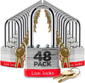 Lion Locks 48 Keyed Alike Padlocks with 2' Long Shackle, 96 Keys - Padlocks for Outdoor Use, Locks with Keys, Hardened Steel Case, Pick Resistant Brass Pin Cylinder for Hasp Latch, Locker, Gate