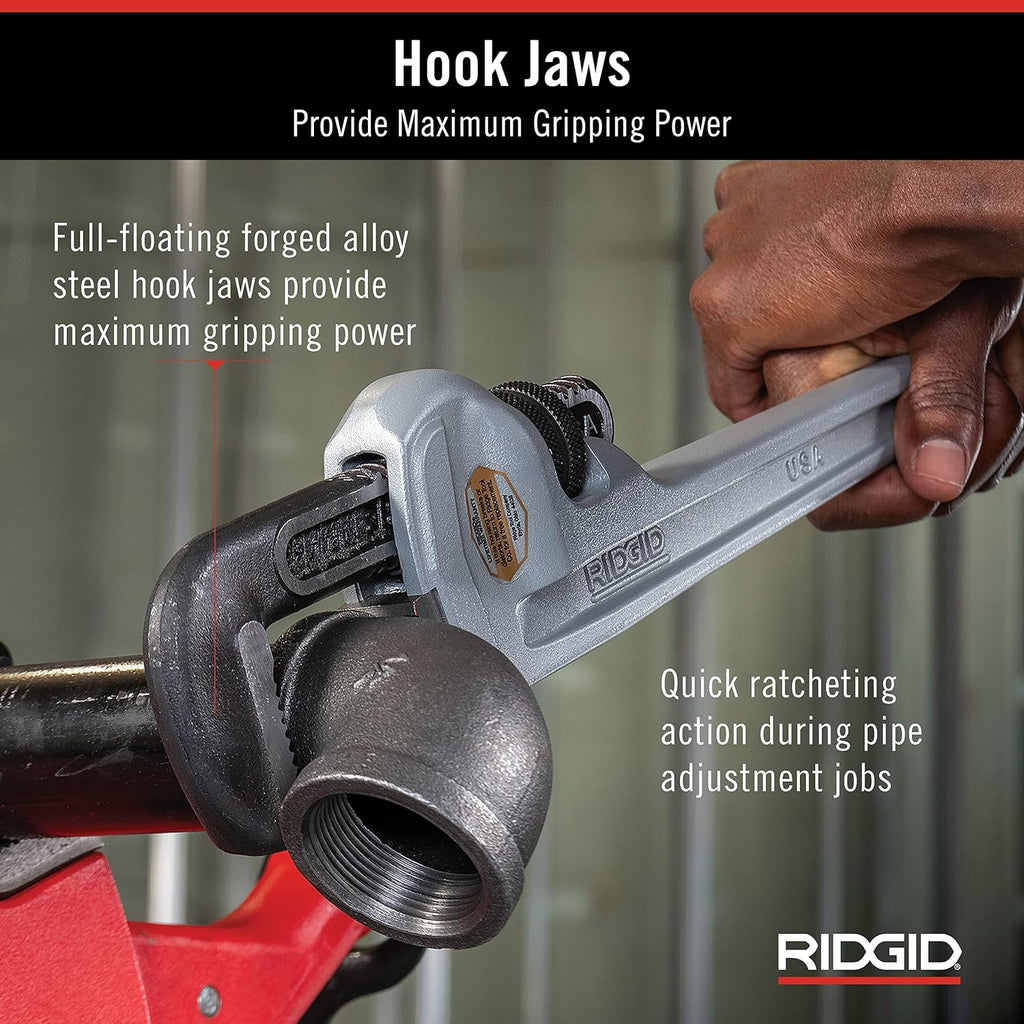 RIDGID 31095 Model 814 Aluminum Straight 14' Plumbing Pipe Wrench, Silver, Made in the USA (Pack of 6)