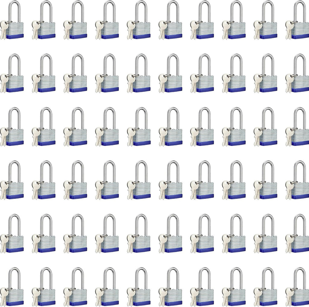 Lock Outdoor Padlocks, Laminated keyed Padlock, 1-9/16 in Wide Body, Padlock Set with Keys, Long Shackle (60Pack)