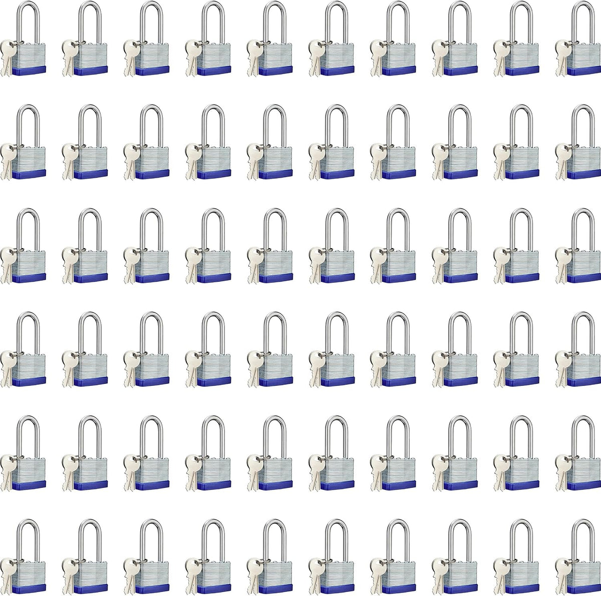 Lock Outdoor Padlocks, Laminated keyed Padlock, 1-9/16 in Wide Body, Padlock Set with Keys, Long Shackle (60Pack)