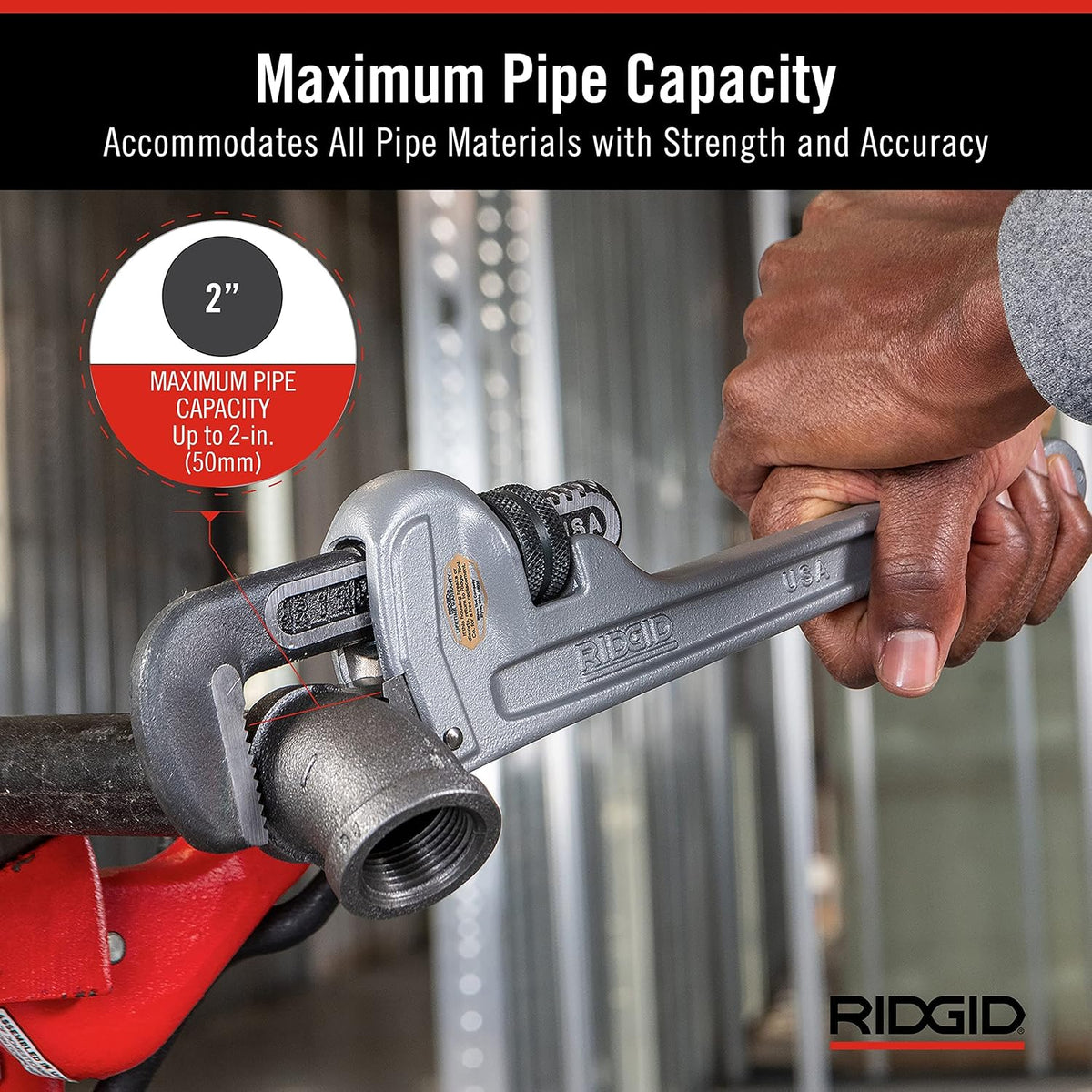 RIDGID 31095 Model 814 Aluminum Straight 14' Plumbing Pipe Wrench, Silver, Made in the USA (Pack of 6)