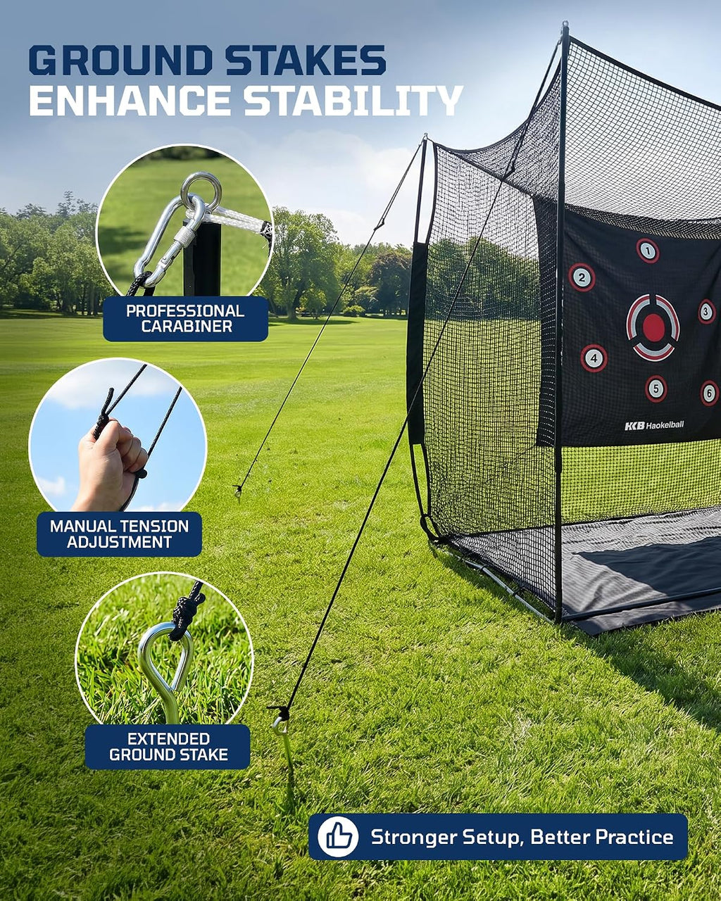 Haokelball Golf Cage with Metal Frame, 10x8x6ft Golf Hitting Nets for Backyard Driving Real Balls, Heavy Duty Net Enclosure with 3-Sides & Target Cloth for Indoor Outdoor Full Swing Practice