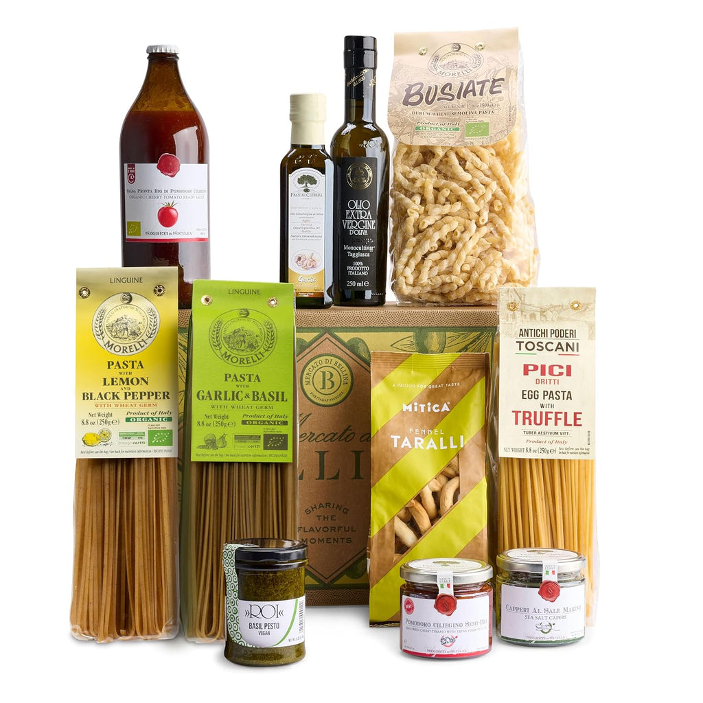 Mercato di Bellina Italy's Finest Artisanal Italian Food Gift Basket - All Natural Gourmet Pasta Gift Basket. Ideal for Holiday, Sympathy, Congratulations, Anniversary or Celebration