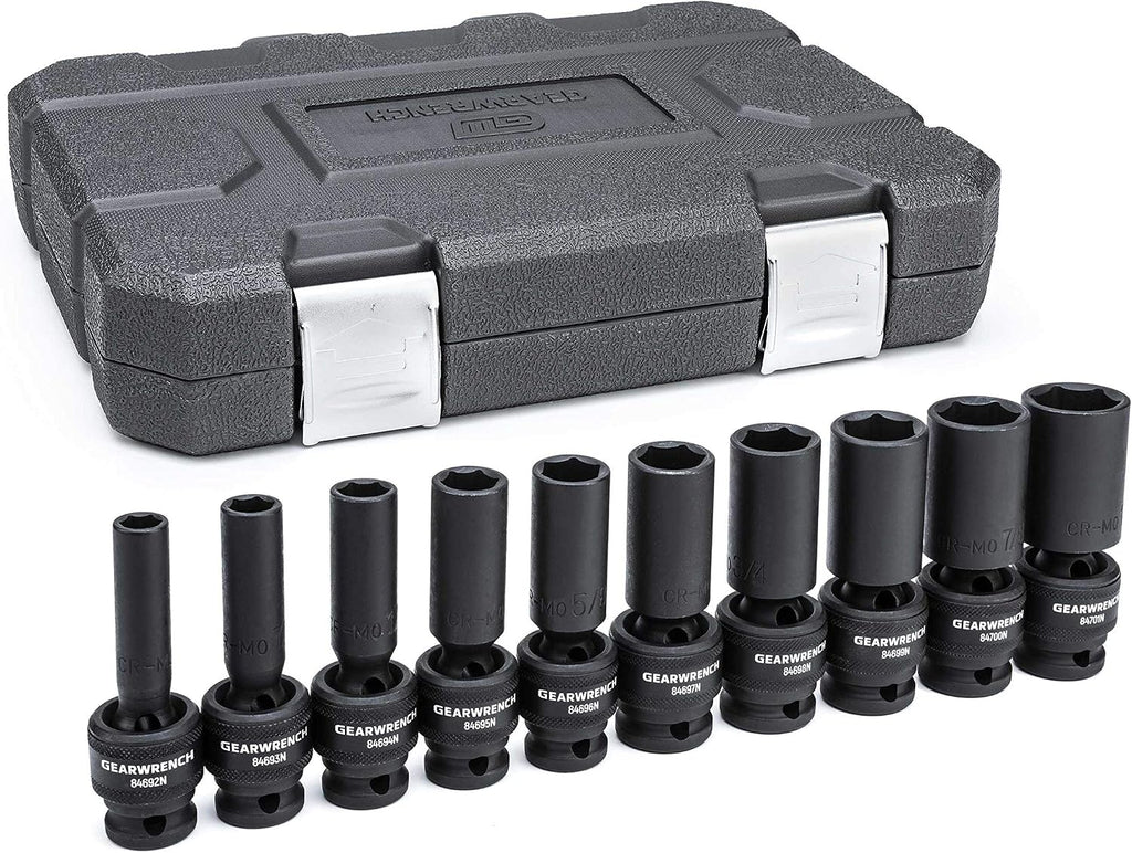 GEARWRENCH 10 Pc. 1/2' Drive 6 Pt. Deep Universal Impact Socket Set, SAE - 84943N