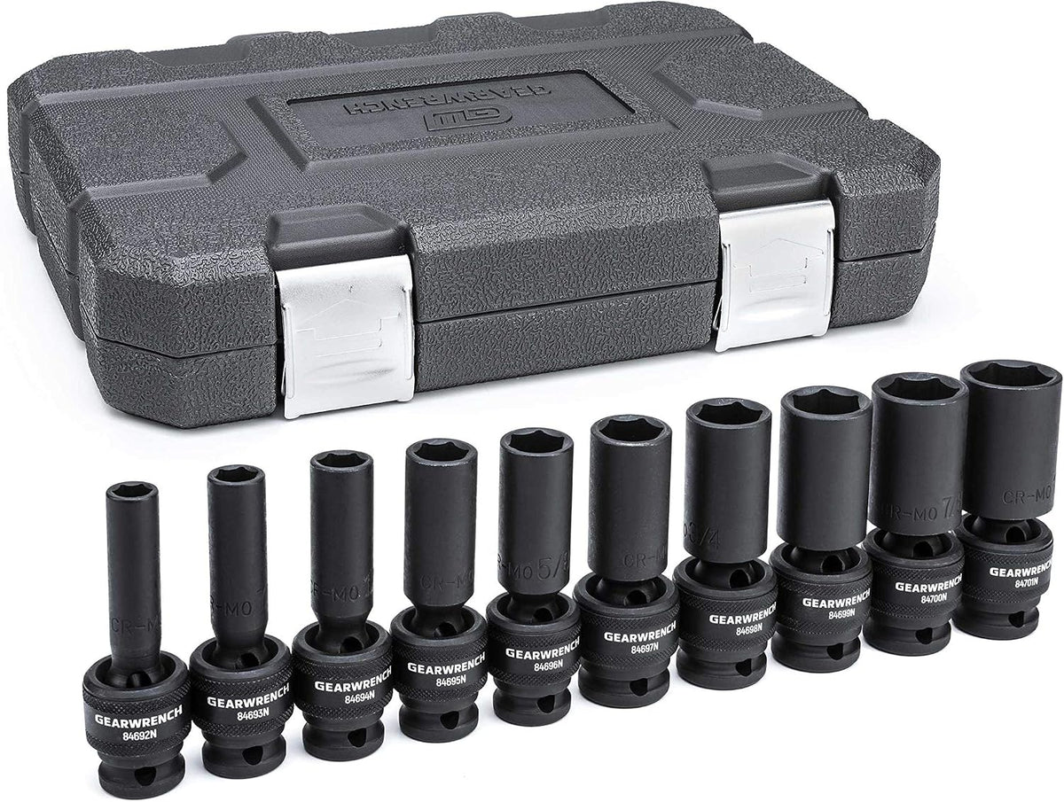 GEARWRENCH 10 Pc. 1/2' Drive 6 Pt. Deep Universal Impact Socket Set, SAE - 84943N