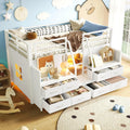 Metal Low Loft Bed with 8 Drawers & Storage Shelves, Heavy Duty Loft Bed Frame with LED Light, Playhouse Bed for Kids, Boys & Girls, White