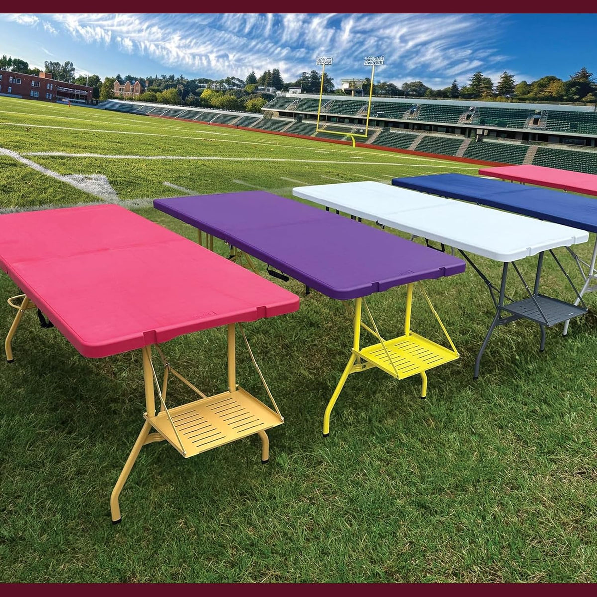 Creative Outdoor Folding Table and Chairs, 6 Ft, Built-in Wheels, Portable Durable Plastic (Dark Red & Gold)