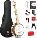Vangoa Mini 5 String Banjo 28 Inch - Travel Maple Small Beginner Kit With Tone Ring, Fiberskyn Remo Head for Kids Teens Adults