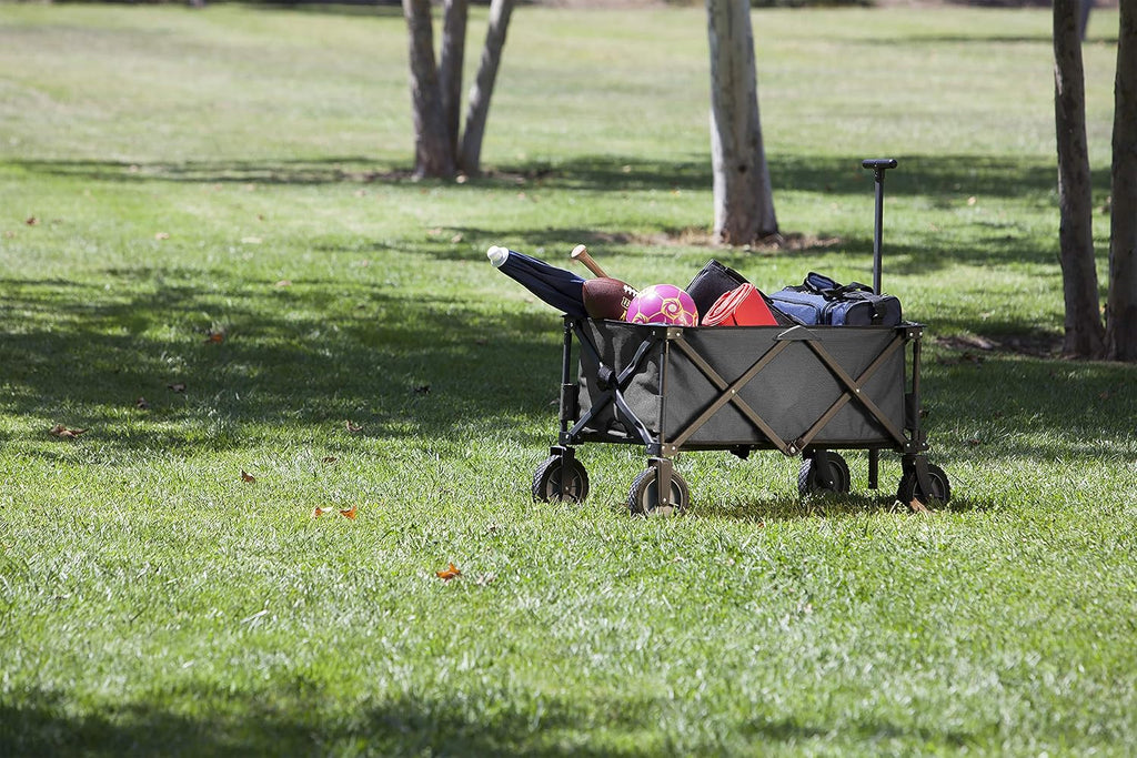 PICNIC TIME Adventure Collapsible Folding Wagon, Outdoor Collapsible Wagon, Portable Cart with Wheels, All-Terrain Trolly Cart with Storage Cover and Handle, Supports 225 lbs Weight, (Dark Gray)