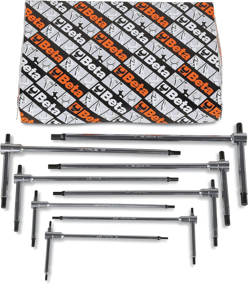 Beta 951/S8 Set of 8 2mm-6mm Metric Sliding T-Handle Hex Keys | High Torque & Fast Spinning T-Handle Design | Calibrated Hex Ends | Made in Italy