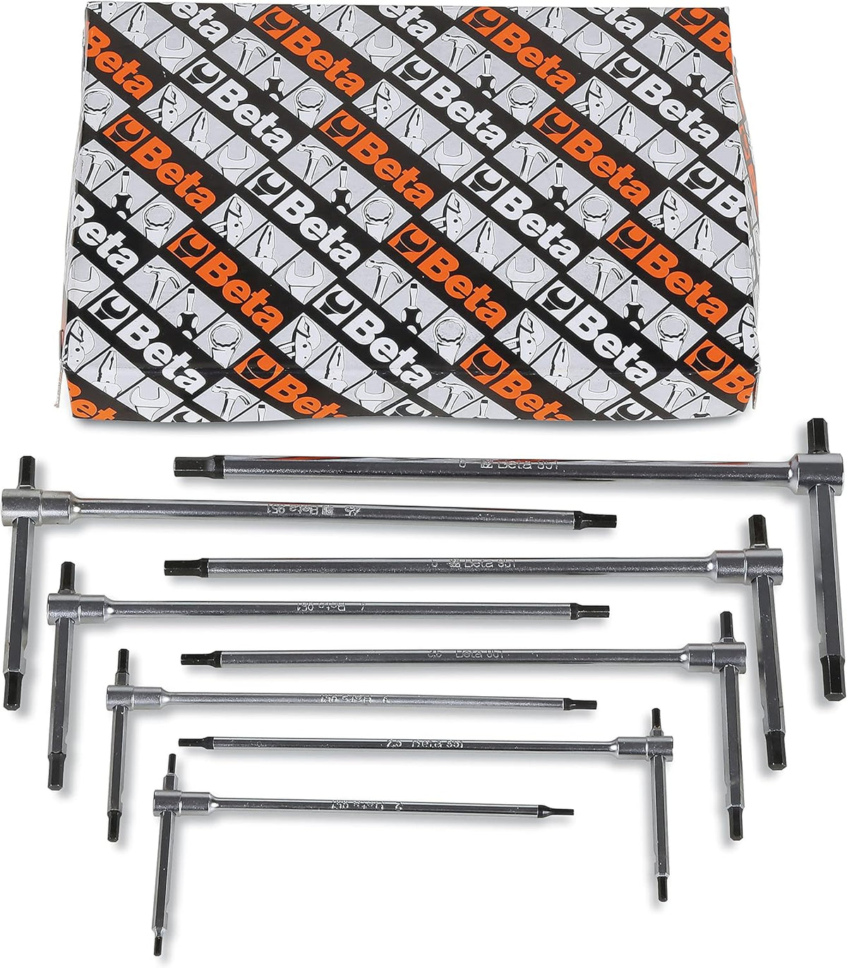 Beta 951/S8 Set of 8 2mm-6mm Metric Sliding T-Handle Hex Keys | High Torque & Fast Spinning T-Handle Design | Calibrated Hex Ends | Made in Italy