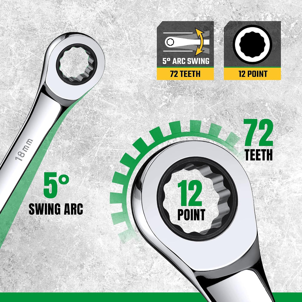 SK Ratcheting Wrench Set, Combination Wrench Set, 25-Piece, SAE 1/4' to 1', Metric 8 to 19mm, 72-Tooth, Premium CR-V Construction, with Rack Organizer