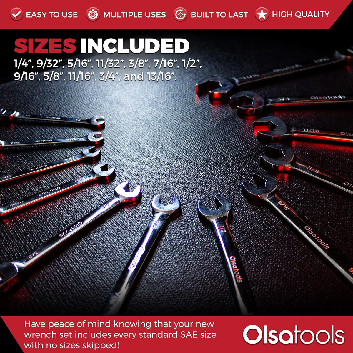 Olsa Tools 12-Piece SAE Ratcheting Wrench Set, 120 Teeth, Chrome Vanadium Steel, Includes Wrench Organizer Tray