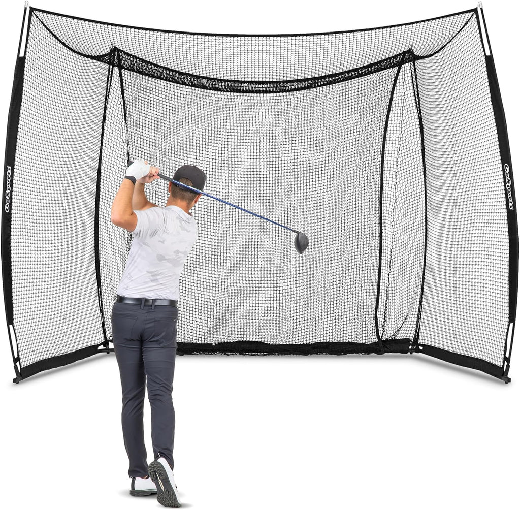 GoSports Range Cage 10 ft x 8 ft Golf Net Cage – Indoor & Outdoor Golf Practice Net for Full Swing Training and Home Golf Simulator Setups