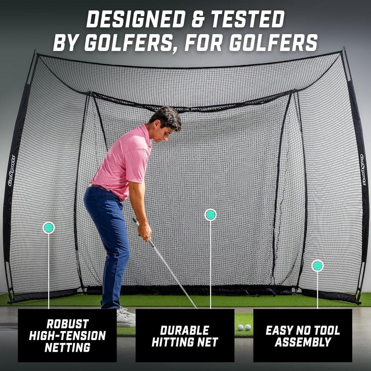 GoSports Range Cage 10 ft x 8 ft Golf Net Cage – Indoor & Outdoor Golf Practice Net for Full Swing Training and Home Golf Simulator Setups