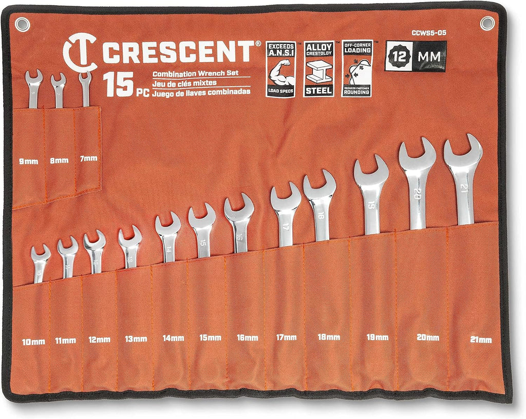 Crescent 12 Point Metric Combination Wrench Set with Tool Roll - CCWS5-05 (15 Count)(Pack of 4)
