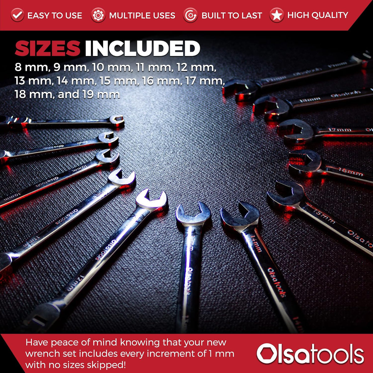 Olsa Tools Flex Head Ratcheting Wrench Set (Metric 12pc) | 6-Point Box End Ratchet Wrenches Set | 120 Tooth Ratchet Wrench Sets | Works on Stripped and Rounded Bolts | Professional Spanner Wrench