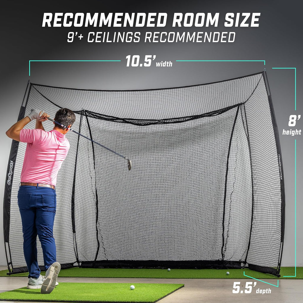 GoSports Range Cage 10 ft x 8 ft Golf Net Cage – Indoor & Outdoor Golf Practice Net for Full Swing Training and Home Golf Simulator Setups