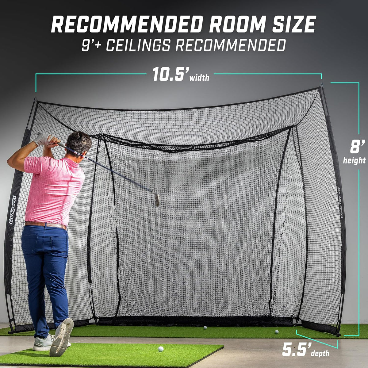 GoSports Range Cage 10 ft x 8 ft Golf Net Cage – Indoor & Outdoor Golf Practice Net for Full Swing Training and Home Golf Simulator Setups