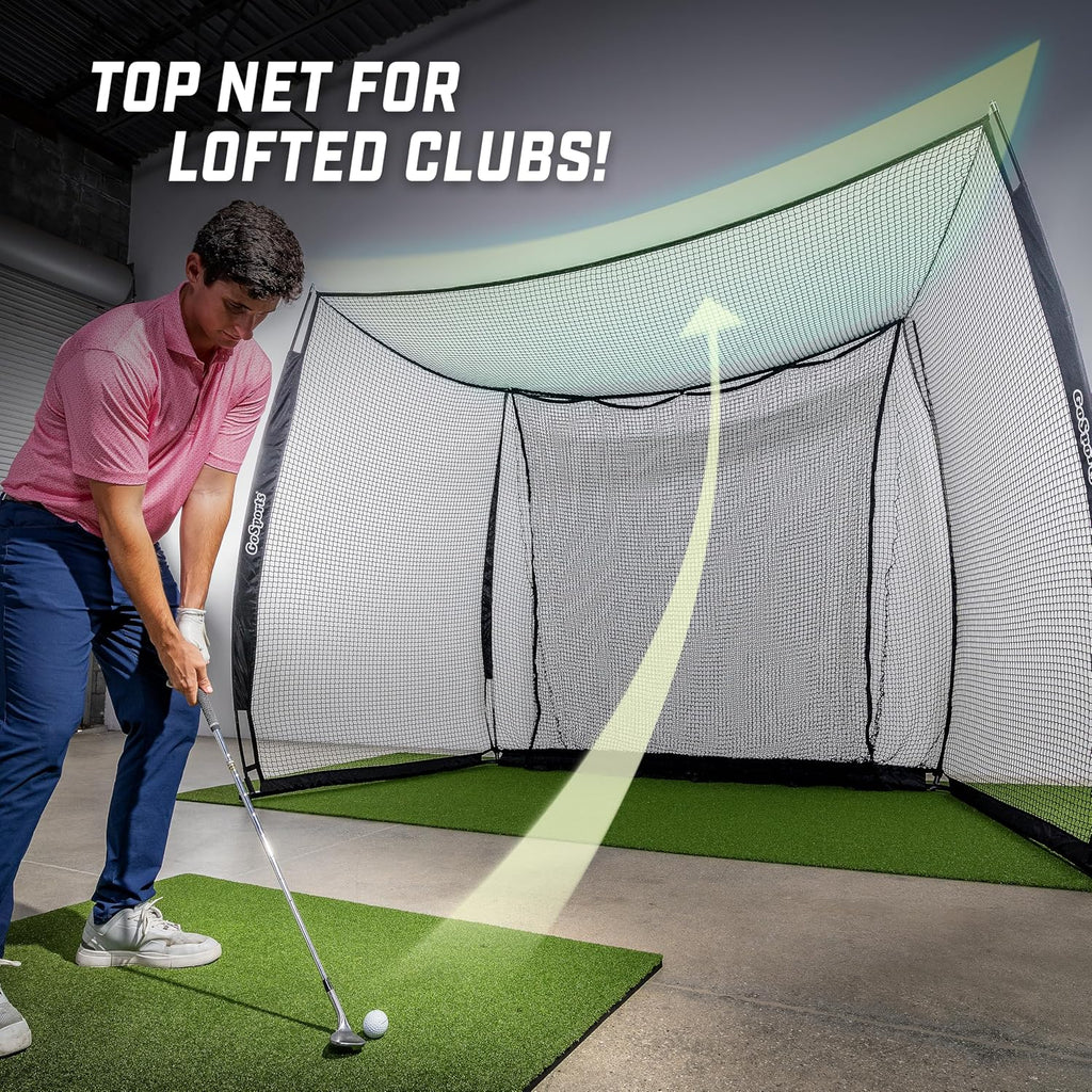 GoSports Range Cage 10 ft x 8 ft Golf Net Cage – Indoor & Outdoor Golf Practice Net for Full Swing Training and Home Golf Simulator Setups