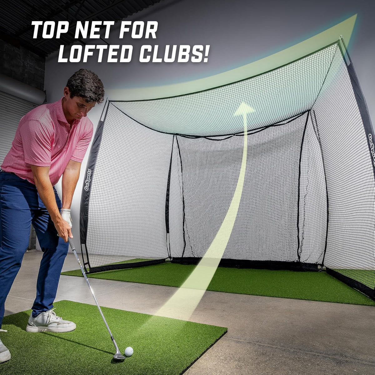 GoSports Range Cage 10 ft x 8 ft Golf Net Cage – Indoor & Outdoor Golf Practice Net for Full Swing Training and Home Golf Simulator Setups