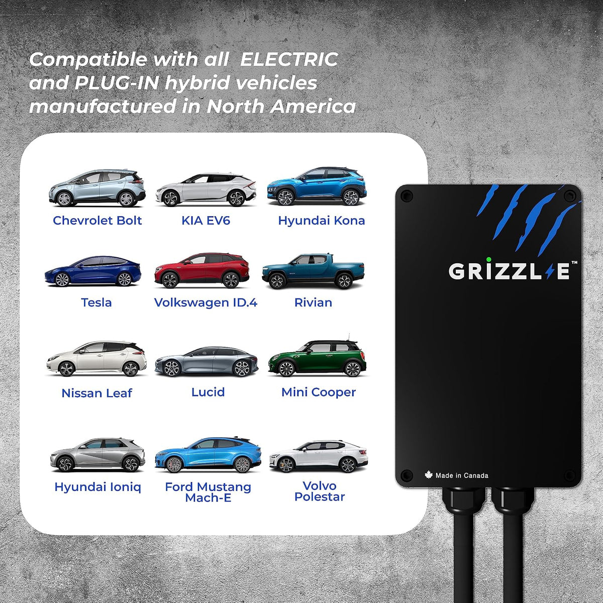 Grizzl-E Smart Level 2 240V / 40A Electric Vehicle (EV) Charger, Metal Case UL Tested and Certified, Energy Star, Indoor/Outdoor Electric Car Fast Charging Station, NEMA 14-50, Black