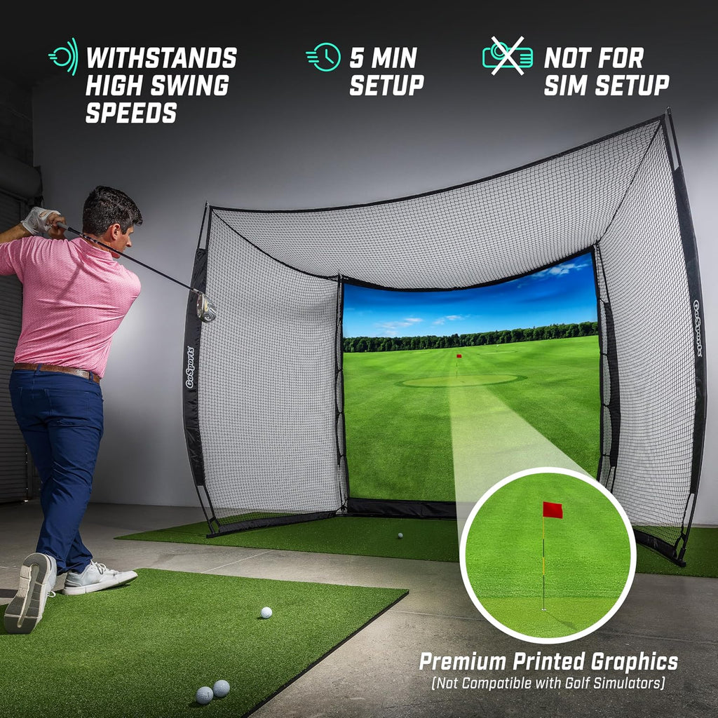 GoSports Range Cage 10 ft x 8 ft Golf Net Cage – Indoor & Outdoor Golf Practice Net for Full Swing Training and Home Golf Simulator Setups